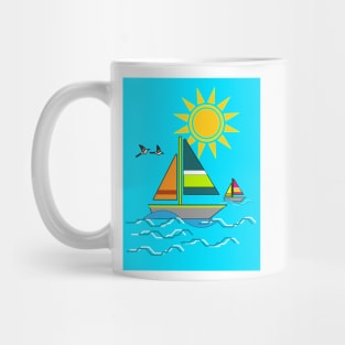 Boat Sea Sun Bird Mug